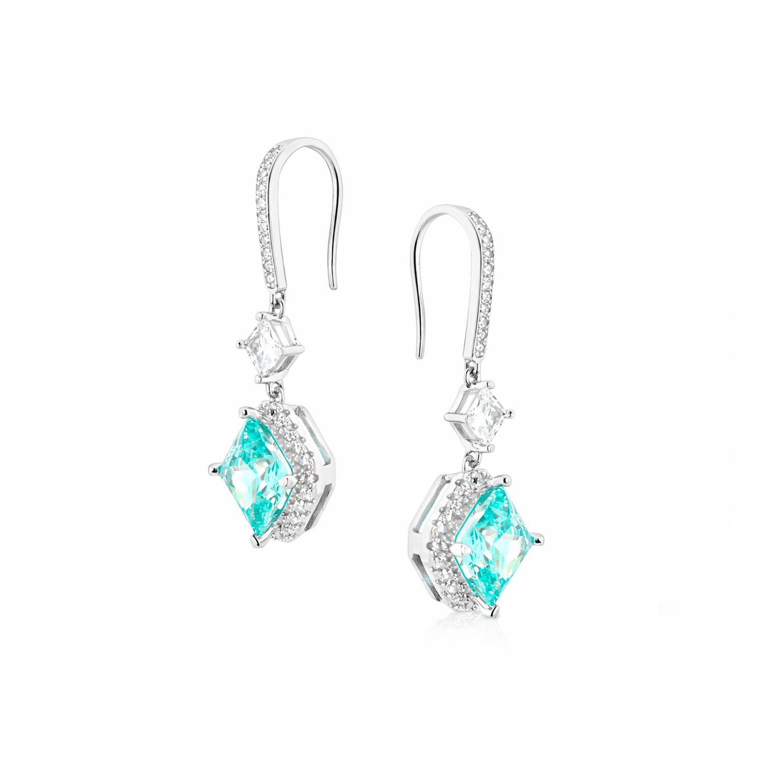 Ohrhänger aus 925 Silber mit rautenförmigen Paraiba-Turmaline