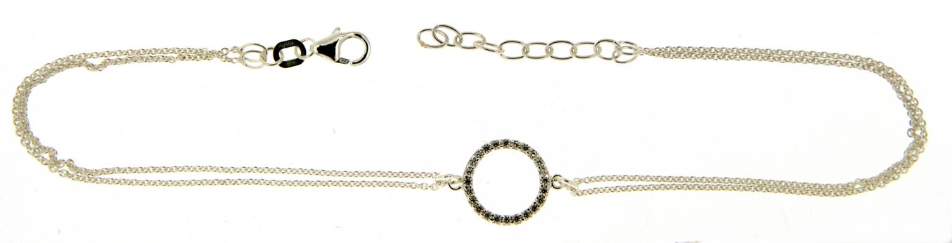 Anker-Fusskette mit einem Zirkonia-Kreis aus 925 Silber, mit Karabinerverschluss