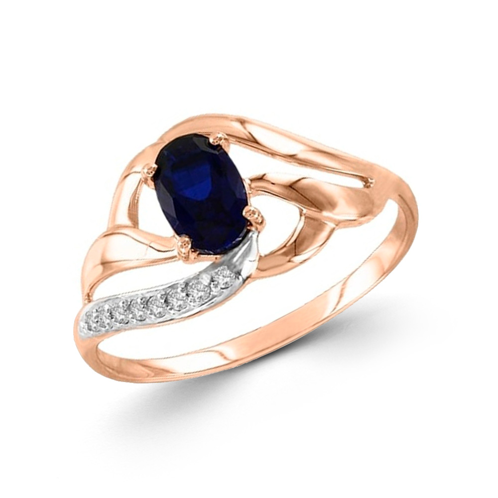 Damenring aus 585 Rotgold mti Saphir und Zirkonia