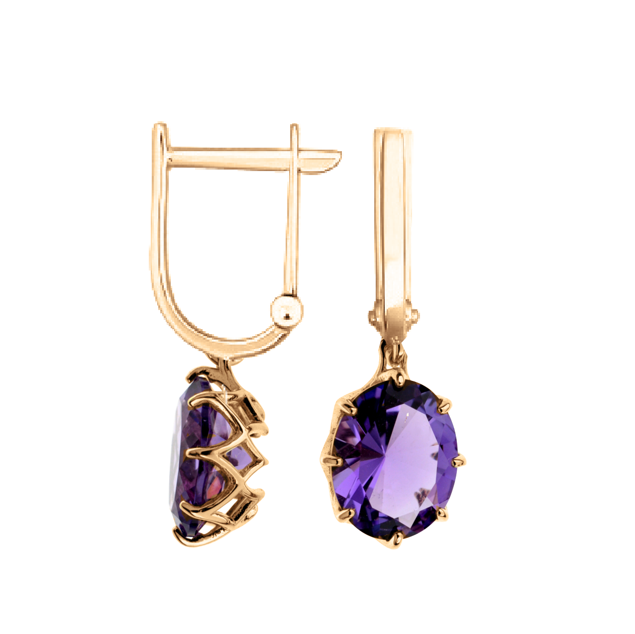 Erstaunliche Ohrhänger, Russisches Rotgold 585, mit 2 Amethysten, Höhe ca. 32 mm