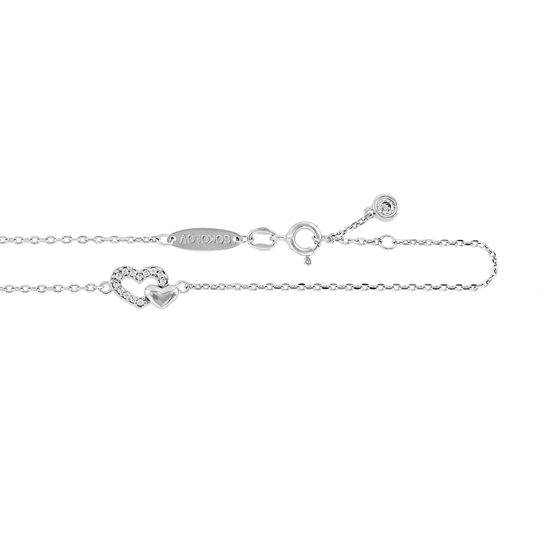 Elegante Fußkette aus Silber 925 mit Herzmotiv und Zirkonia, Länge ca. 24–26 cm