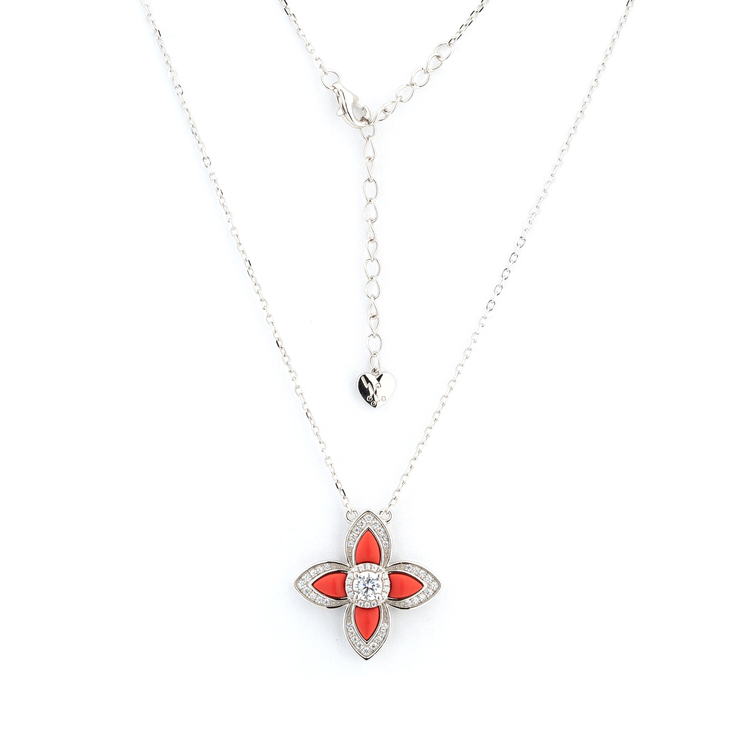 Collier mit einem Blütenmotivanhänger aus 925 Silber mit Zirkonia und