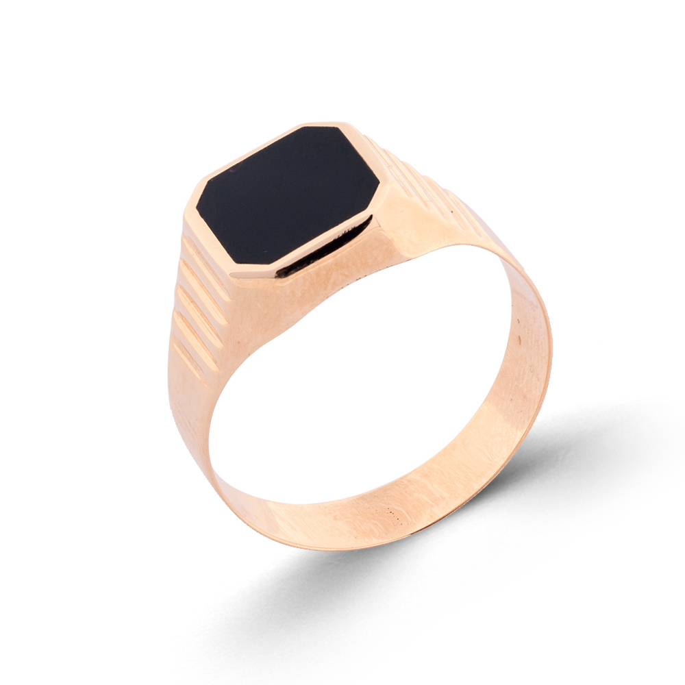 Herrenring aus 585 Rotgold mit schwarzer Emaille