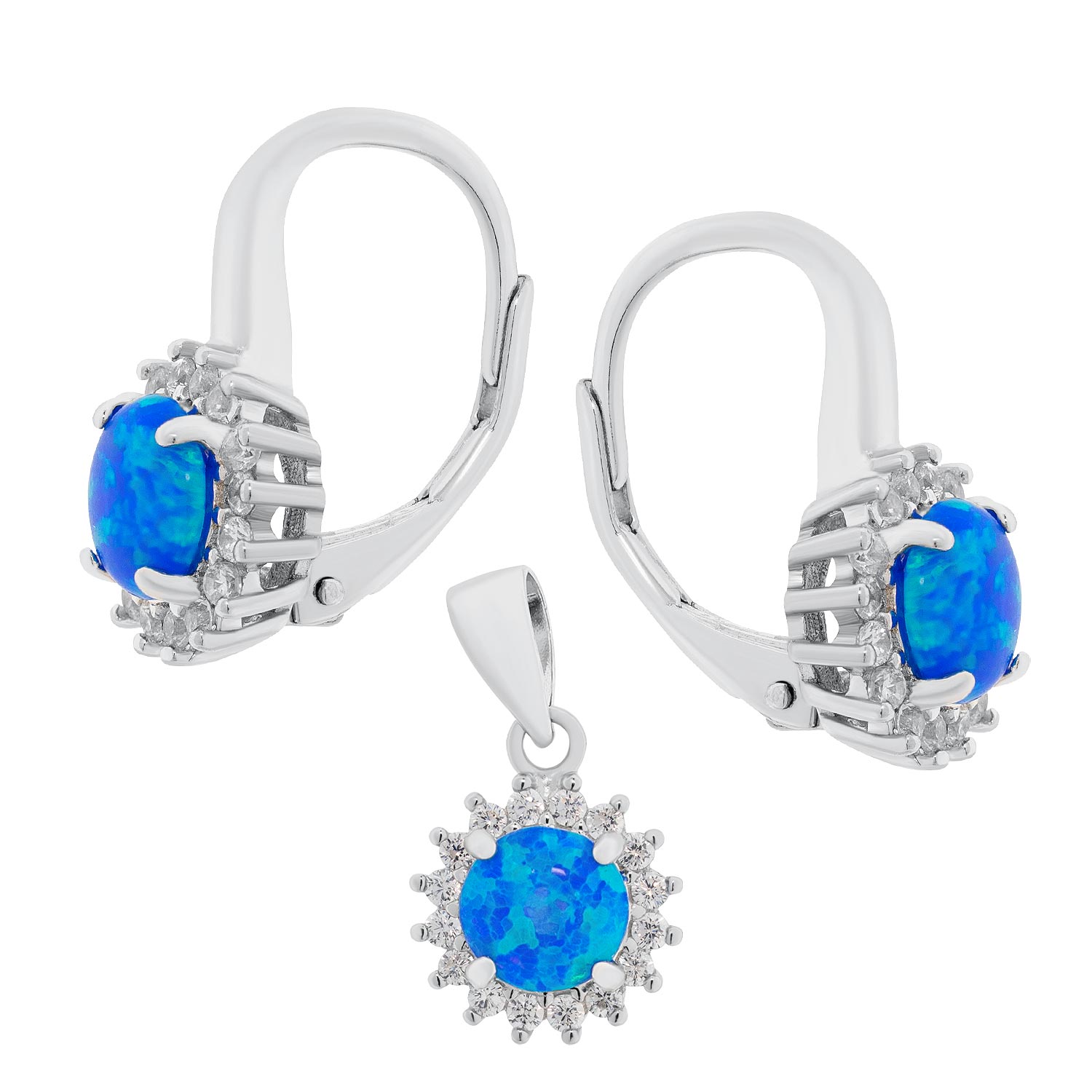 Schmuckset aus 925 Silber mit Opal und Zirkonia