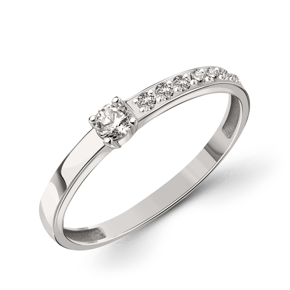 Attraktiver Damenring, Weißgold 585, mit Zirkonia, Durchmesser des zentralen Zirkonia ca. 3 mm