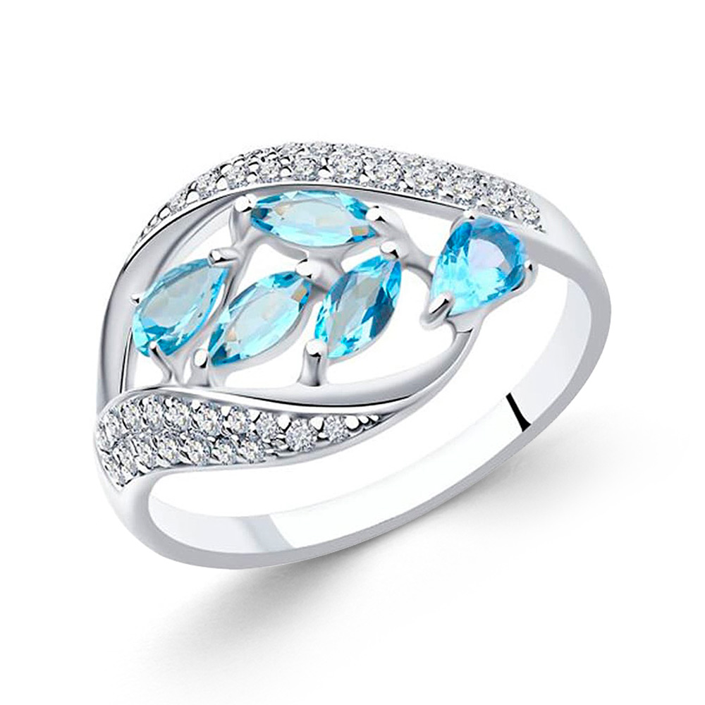 Sokolov Damenring aus 925 Silber mit blauem Topas und Zirkonia