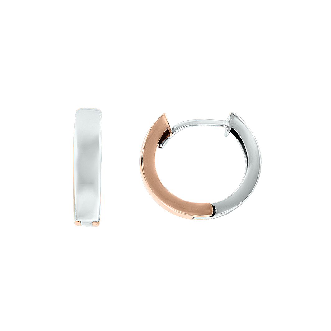 Elegante Bicolor-Creolen aus Rot-/Weißgold 585, Ø ca. 12 mm, ca. 1,9 g