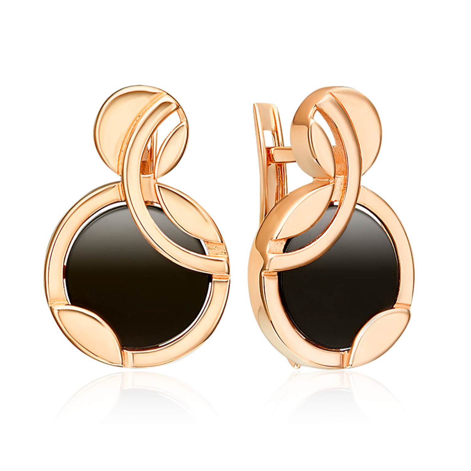 Auffällige Ohrringe aus Rotgold 585 mit schwarzem Onyx, Höhe ca. 20 mm