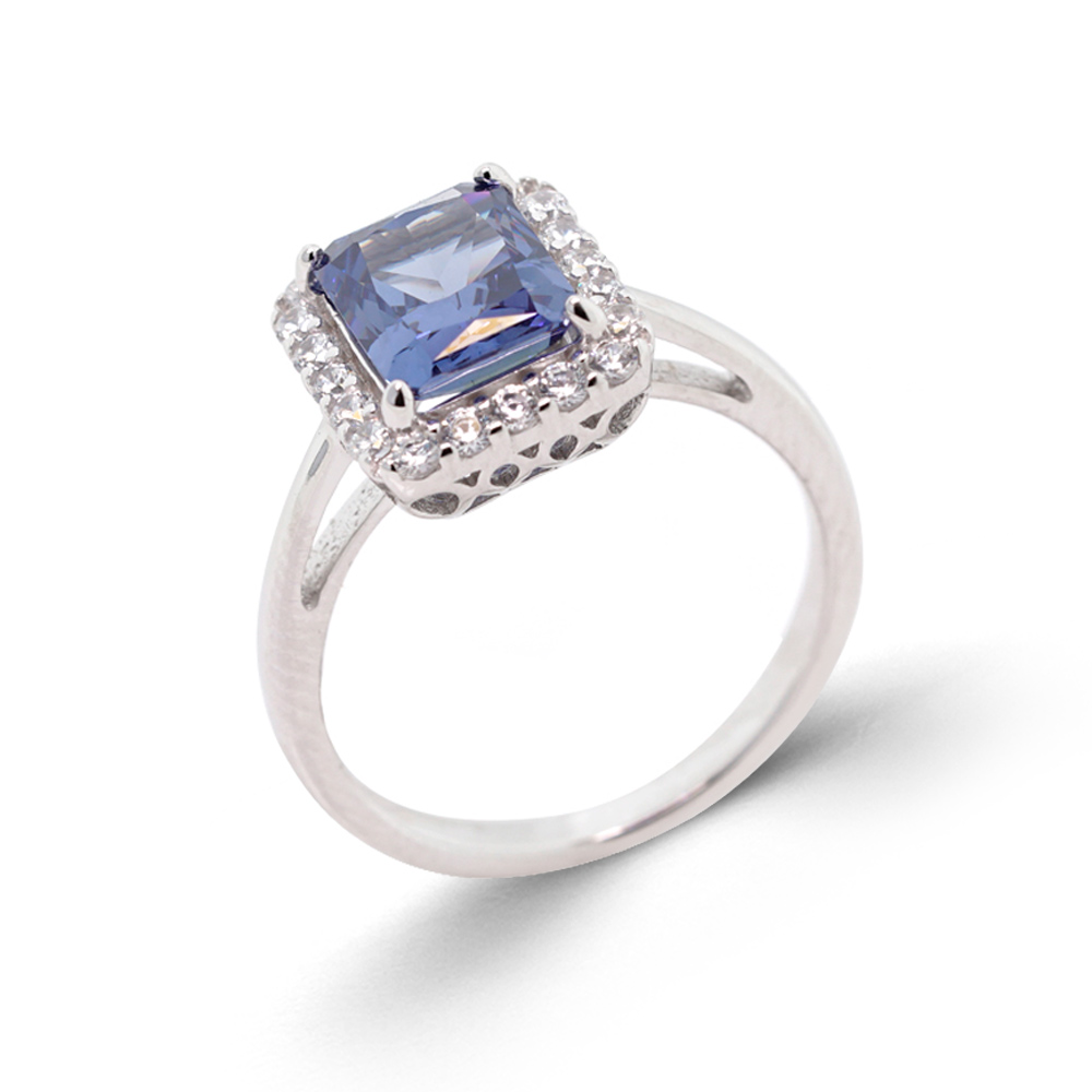 Damenring aus 925 Silber mit blauem und farblosen Zirkonia
