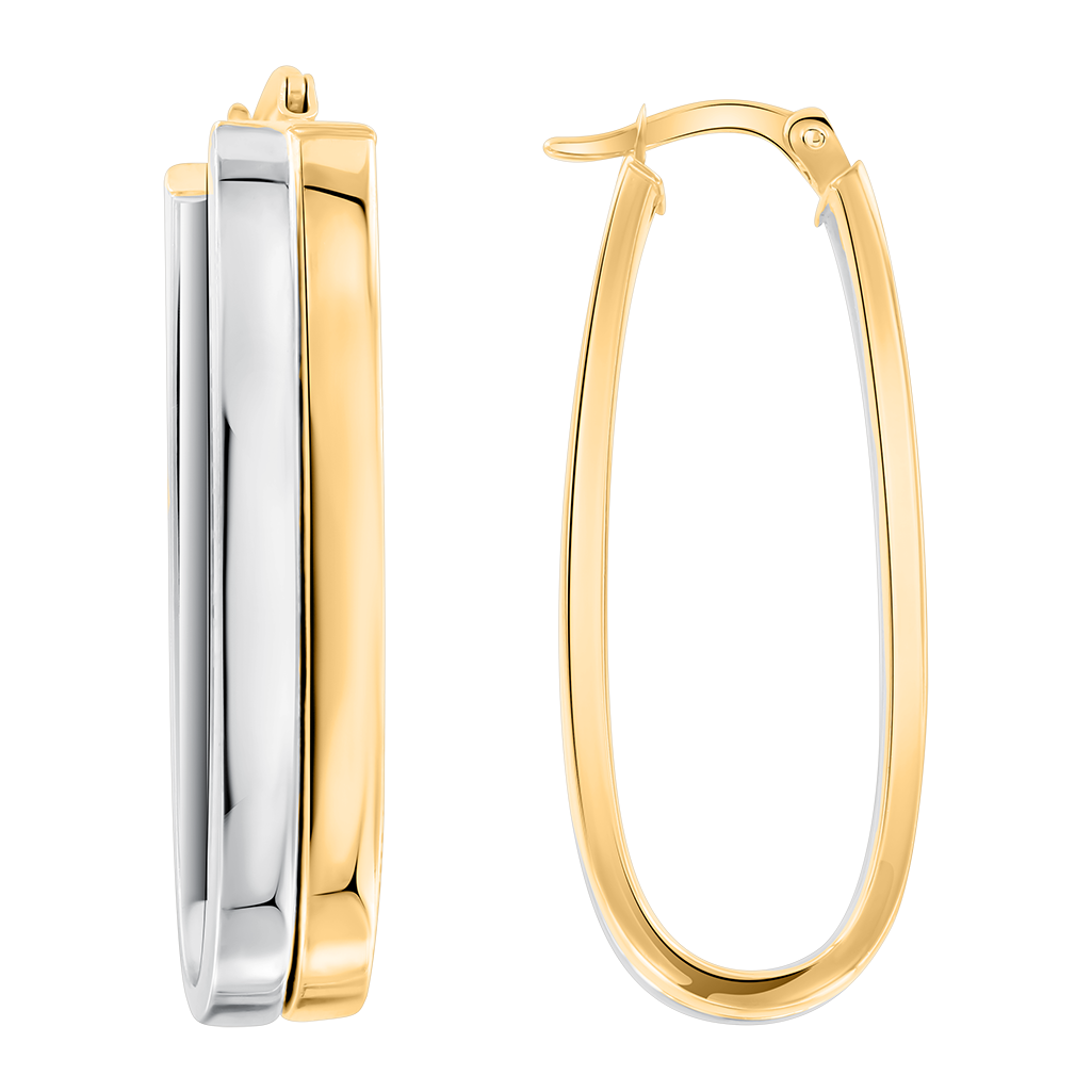 Elegante Ohrringe aus 585 Gelb-/Weißgold in ovaler Form, Höhe ca. 34 mm