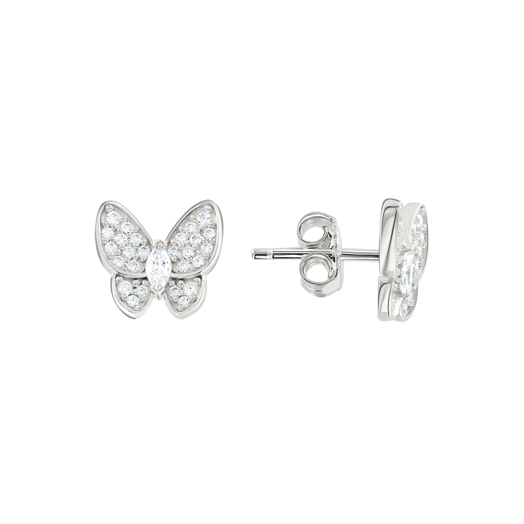 Kinder Ohrstecker in Schmetterling-Form aus 925 Silber, mit Zirkonia