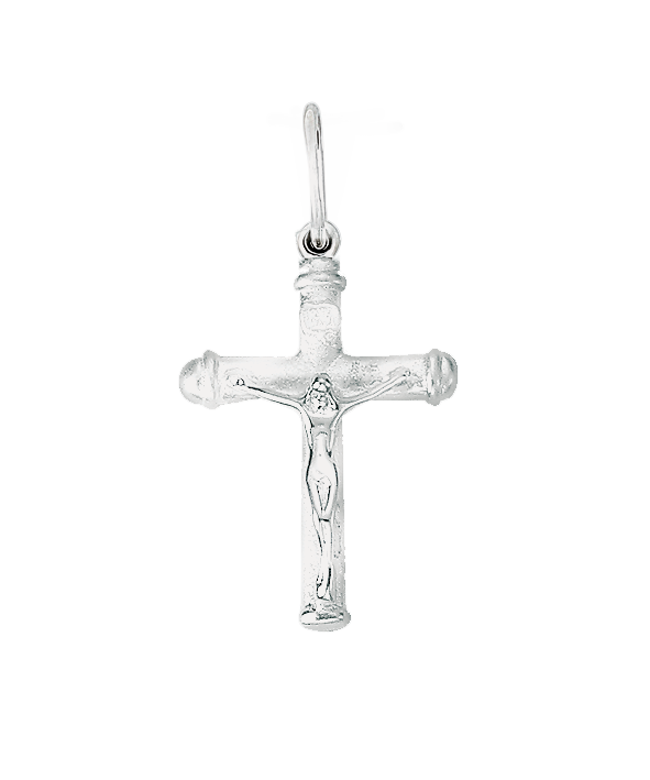 Hübscher Kreuz-Anhänger mit Kruzifix aus 925er Silber, graviert, Höhe ≈ 38 mm