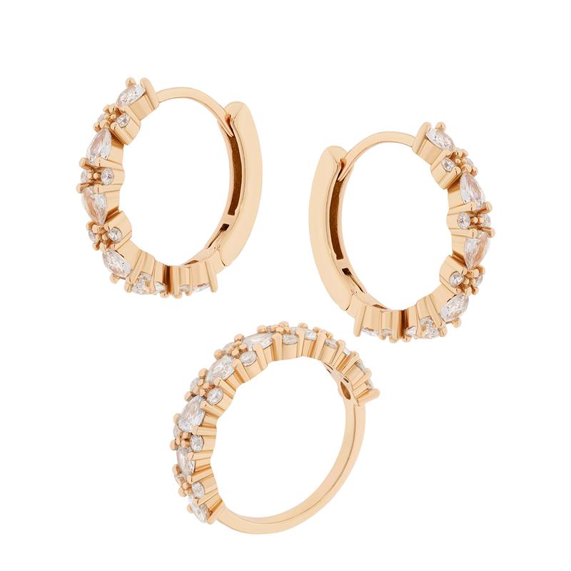 Schmuckset aus 925 Silber mit Zirkonia: Creolen + Damenring