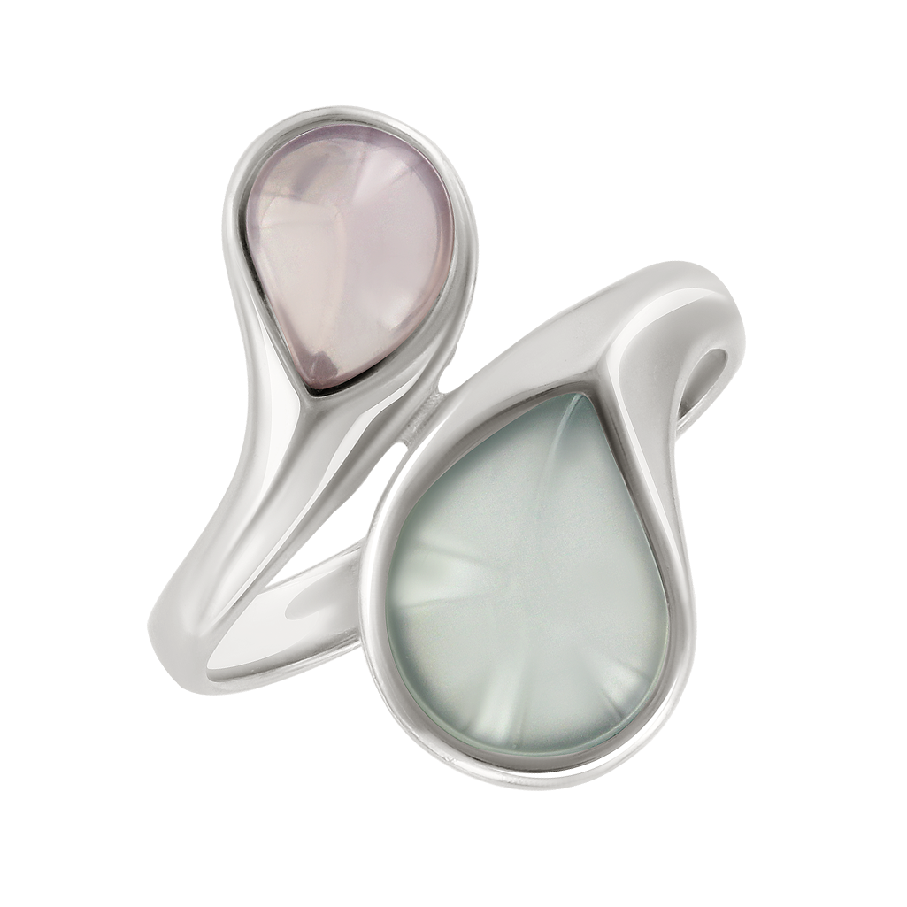 Anmutiger Damenring aus 925er Silber mit blauem Quarz und grauem Achat