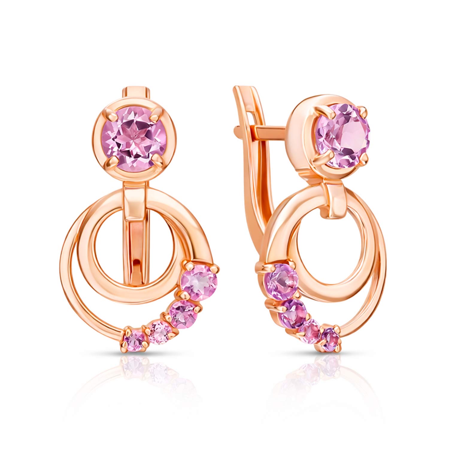 Charmante Ohrringe aus 585 Rotgold mit Amethysten, Ø ca. 5-10 mm, Höhe ca. 18 mm