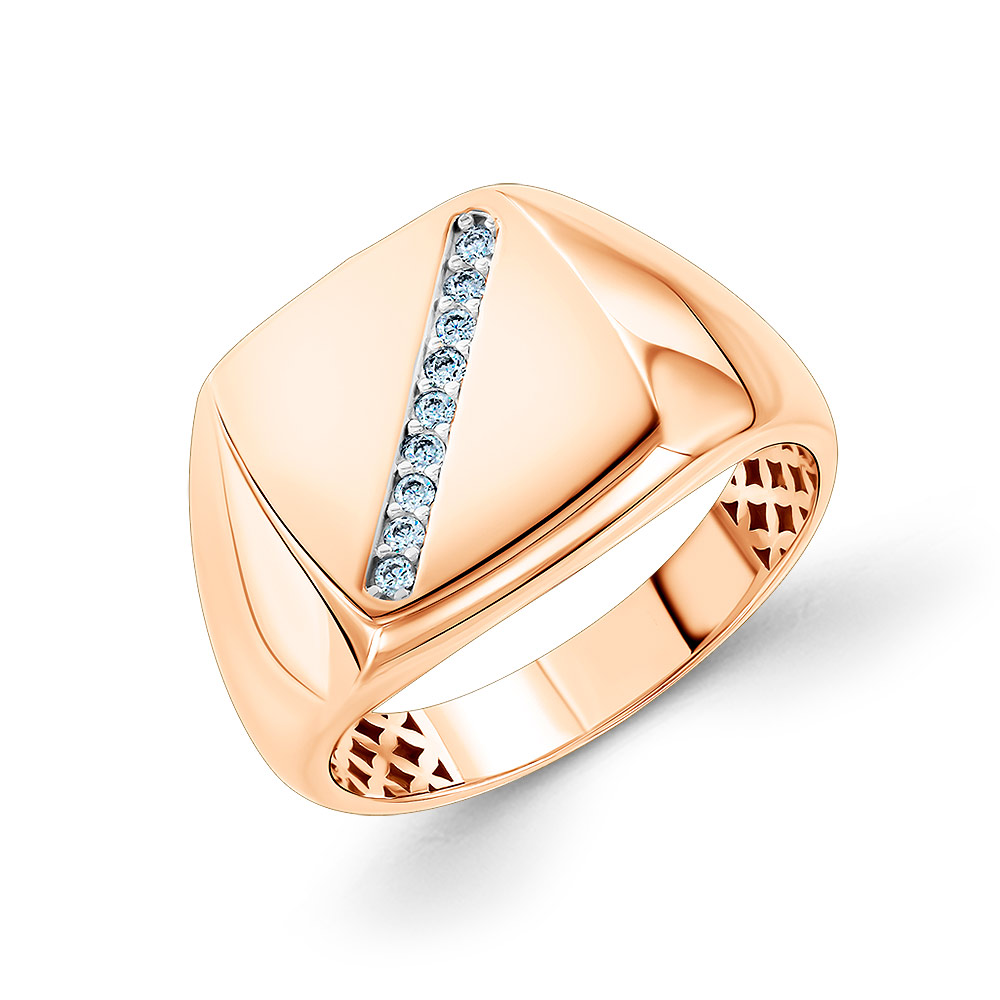 Anspruchvoller Herrenring, Russisches Rotgold 585, Zirkonia, Oberfläche ca. 14x14 mm