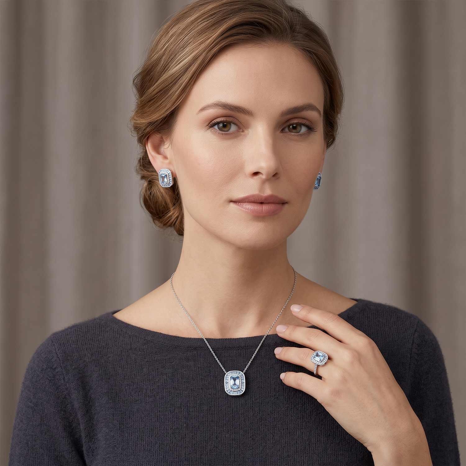 Schmuckset aus 925 Silber mit Zirkonia: Ohrstecker +Kette mit Anhänger +Ring