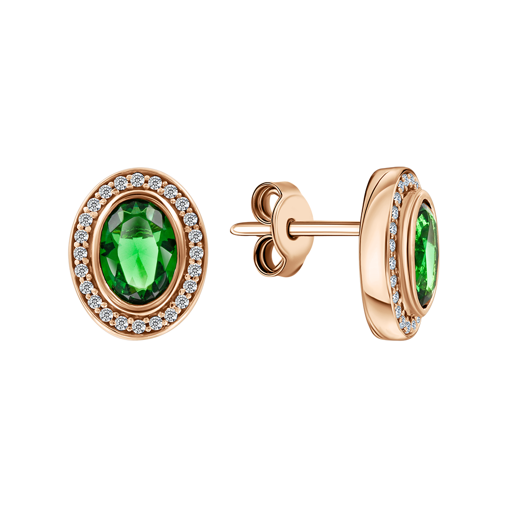 Elegante Ohrstecker aus Rotgold 585 mit grünem Zirkonia