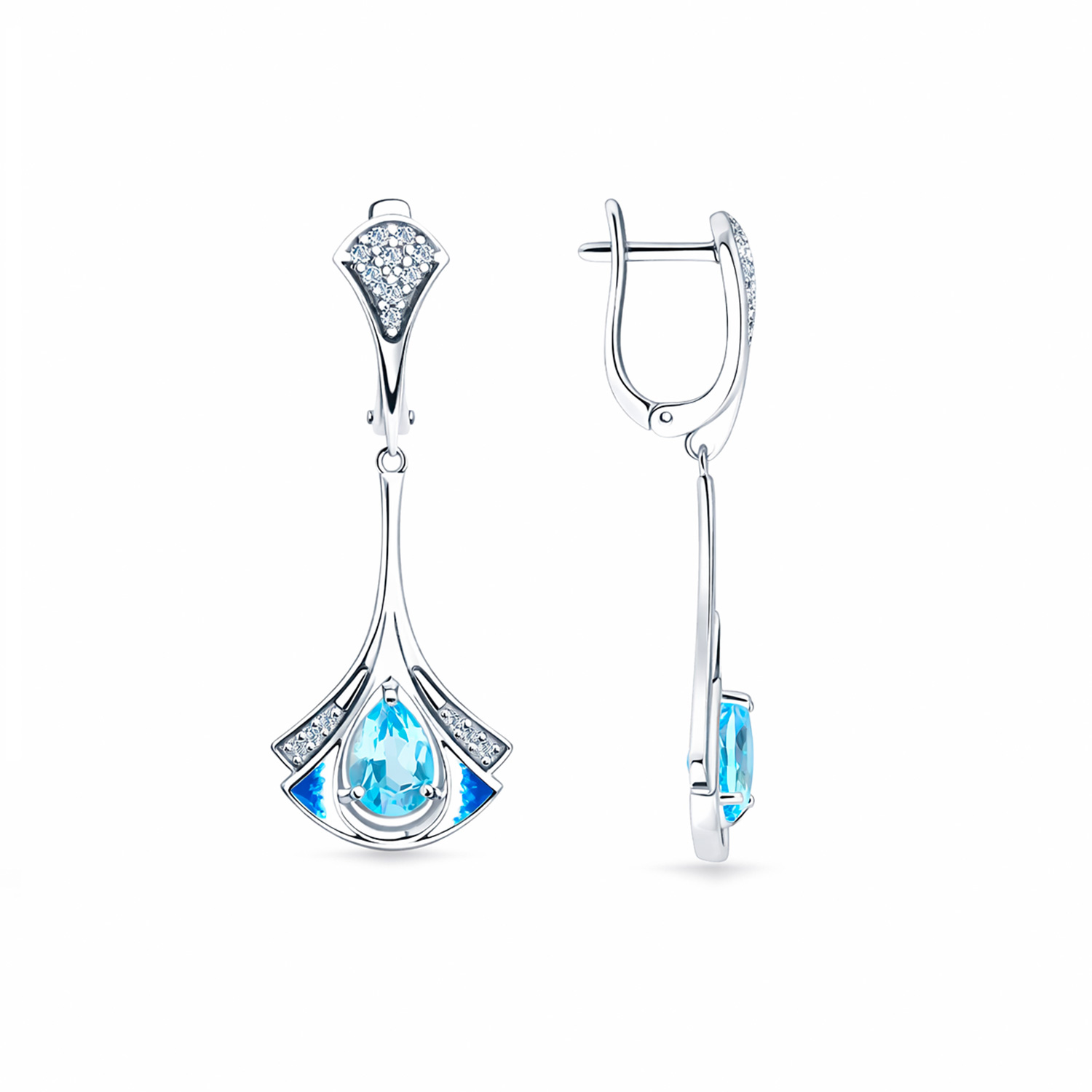 Sokolov Ohrhänger aus 925 Silber mit blauem Topas, Emaille und Zirkonia
