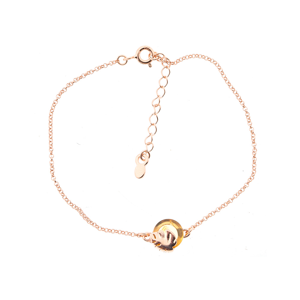Armkette aus vergoldetem 925 Silber mit gelbem Lemon Bernstein, rosévergoldet