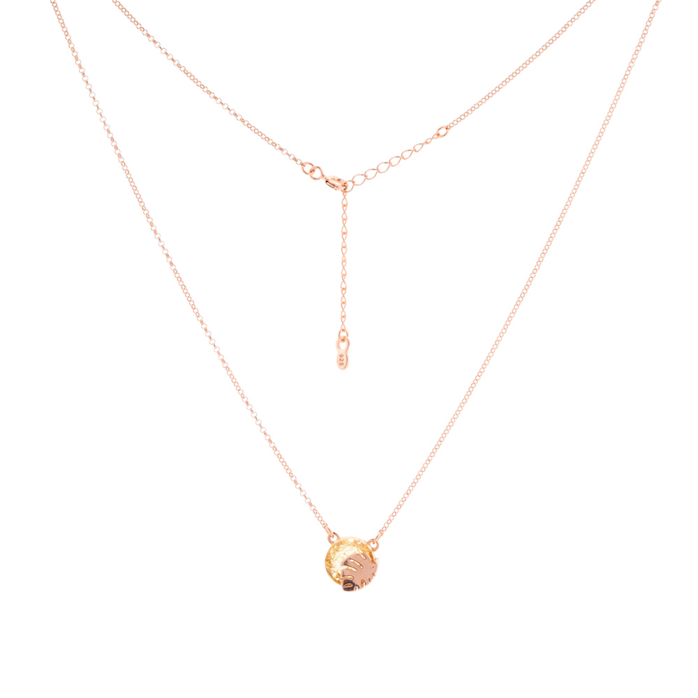 Collier aus vergoldetem 925 Silber mit gelben Lemon Bernstein, rosévergoldet