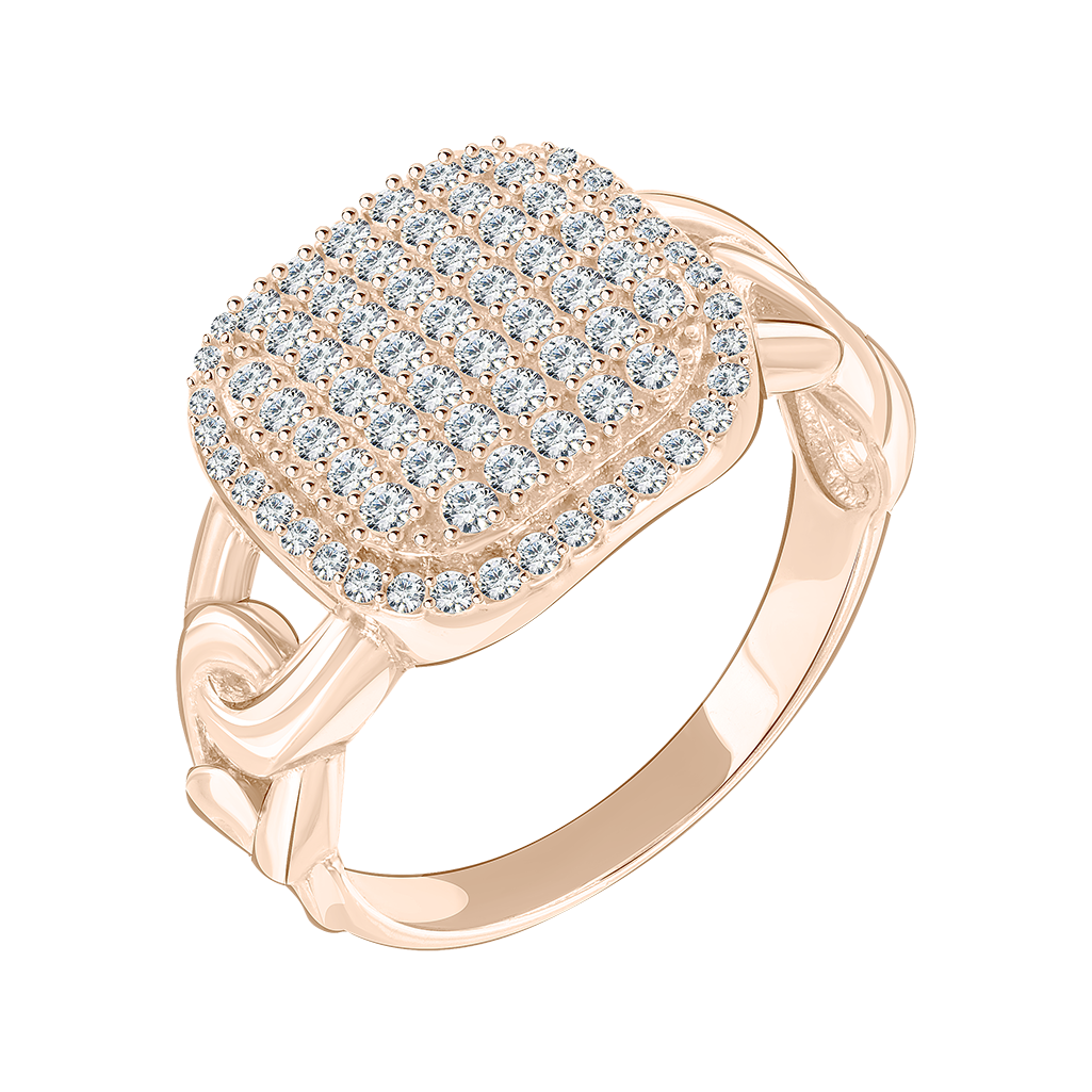 Atemberaubender Damenring, Russisches Rotgold 585, mit 87 Zirkonia, Padgröße ca. 15x15 mm