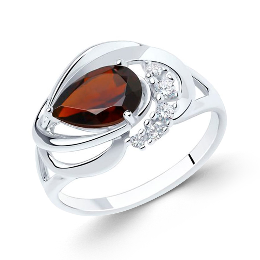Sokolov Damenring aus 925 Silber mit einem Granat und Zirkonia