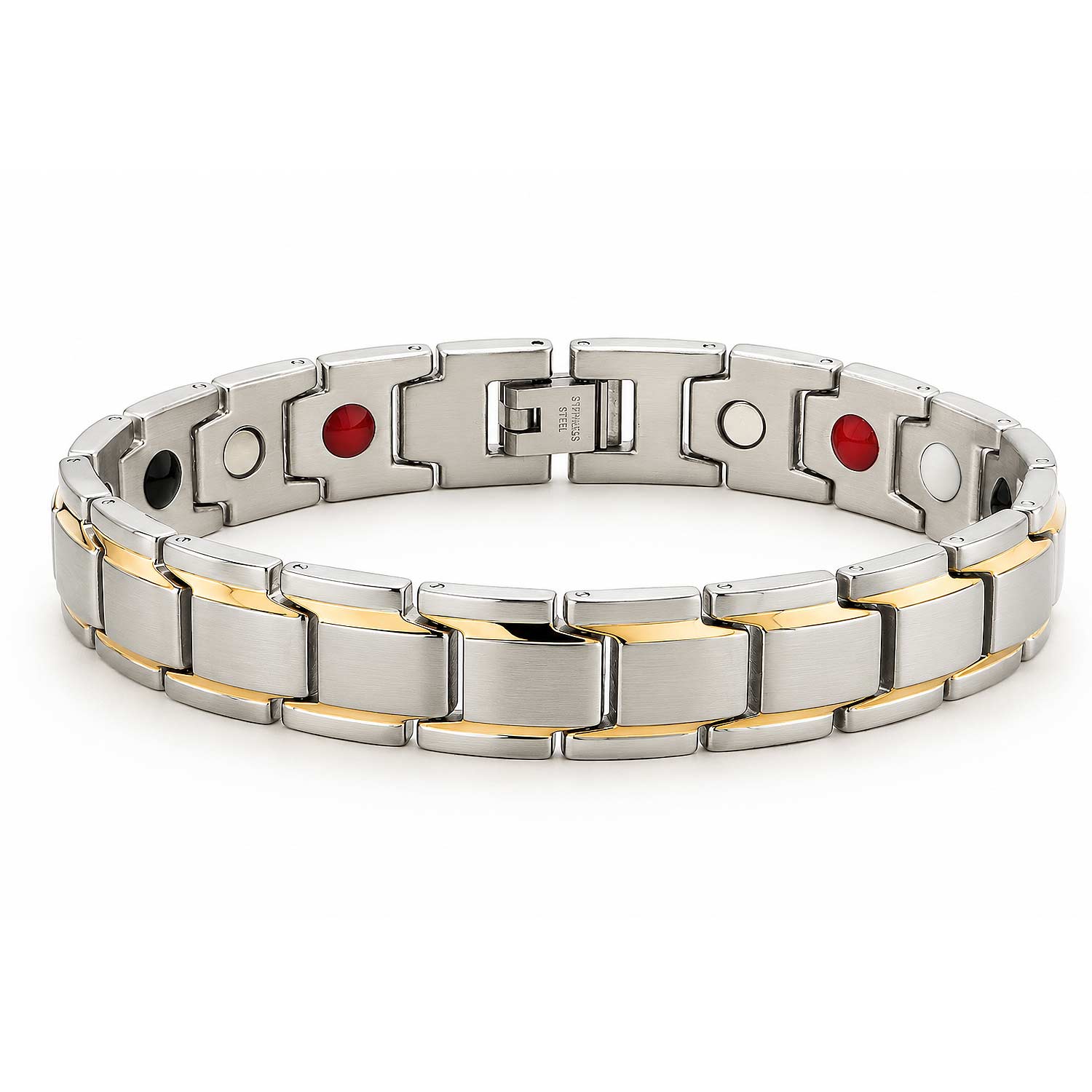 1+1 Set: 2 x Vivalette Bioenergetisches Magnetarmband aus Edelstahl mit 18K Goldakzenten