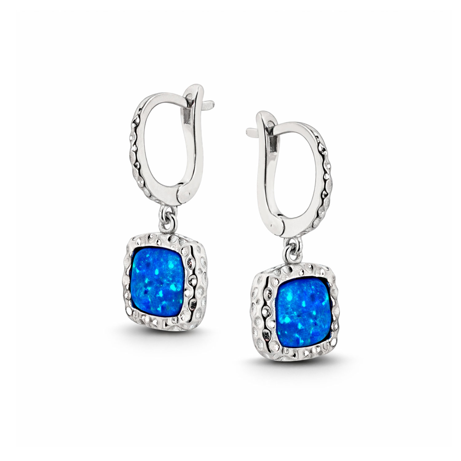 Ohrhänger aus 925 Silber mit weißem und blauem Opal