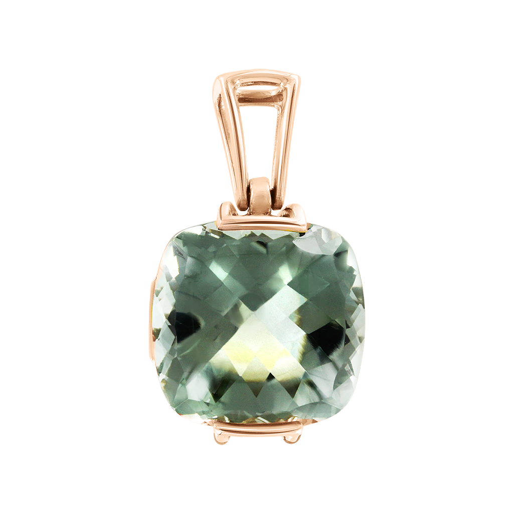 Eleganter Anhänger aus Rotgold 585 mit grünem Amethyst, 14x14 mm, Höhe 25 mm